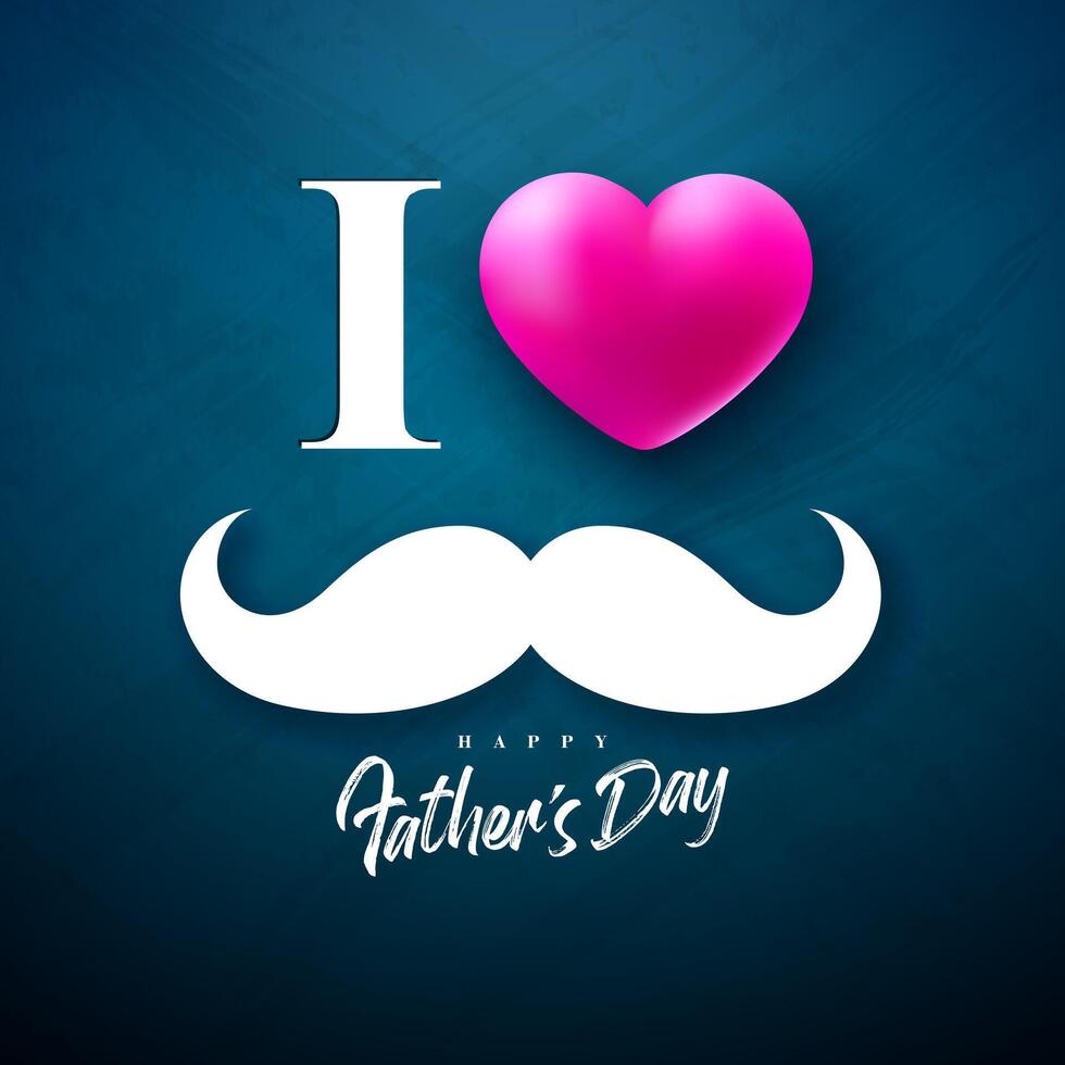 Happy Father's Day Greeting Card Design with Red Heart and Mustache on Blue Chalkboard Background. Vector Celebration Illustration for Dad. Template for Banner, Flyer or Poster.