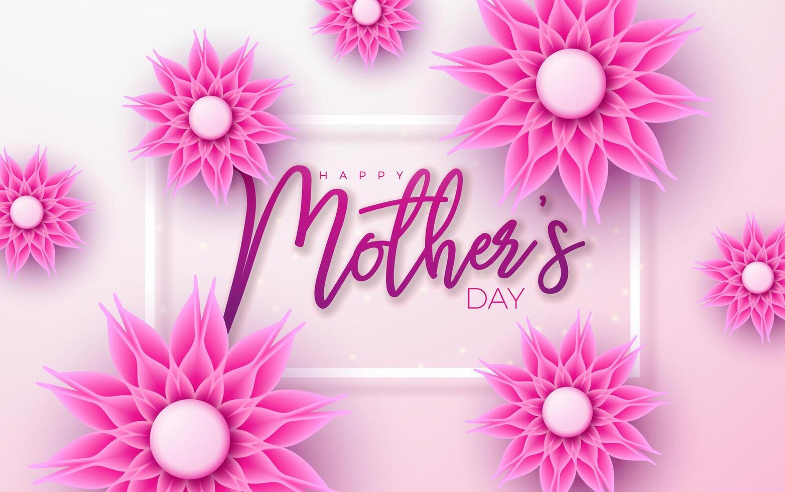 Happy Mother's Day Greeting Card Design with Flower and Typography Letter on Light Pink Background. Vector Celebration Illustration Template for Banner, Flyer, Invitation, Brochure, Poster.