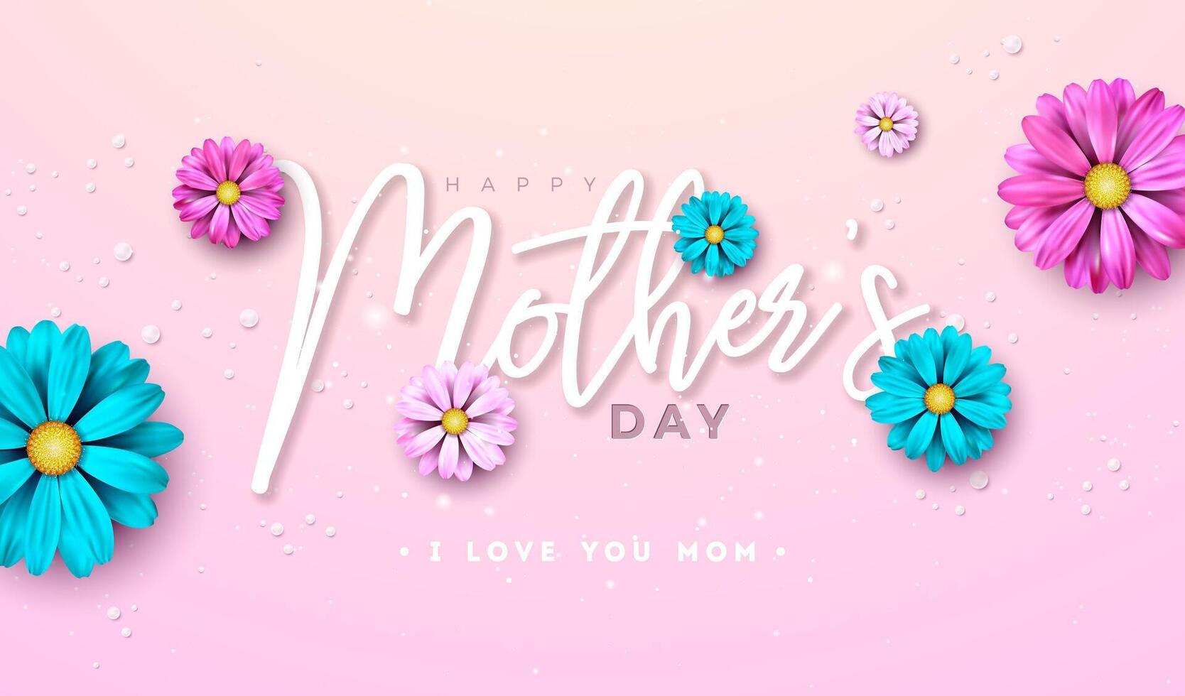 Mother Day Banner Illustration with Spring Flower and Typography Letter on Pink Background. Happy Mother's Day Vector Celebration Design for Postcard, Greeting Card, Flyer, Invitation, Brochure