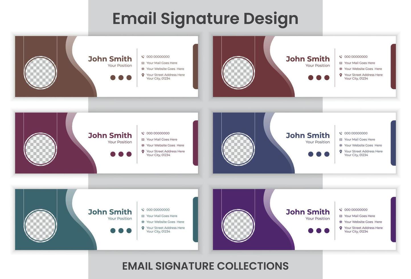 Creative Email Signature Design 6 Colors email Signature Set. vector