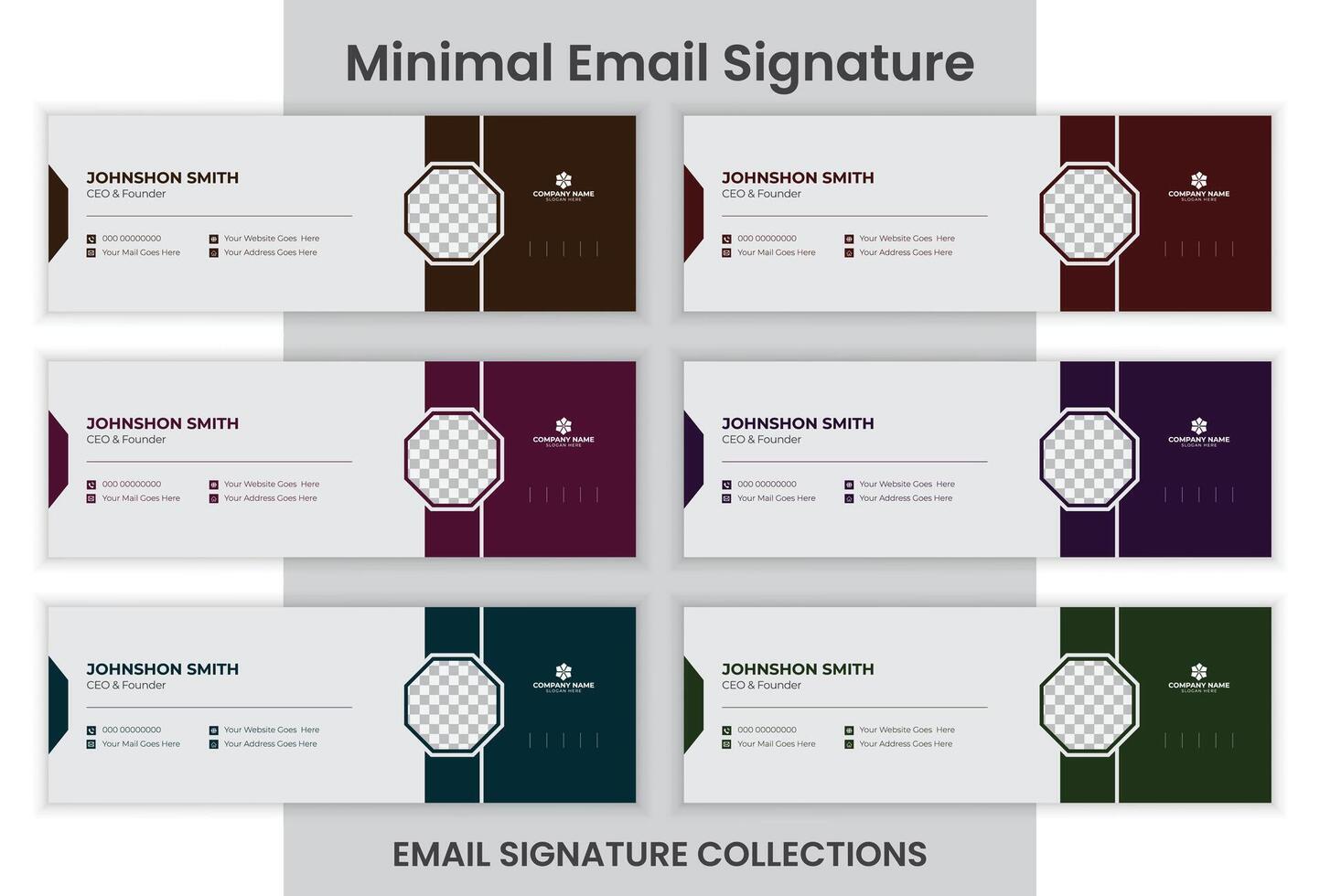 creativo correo electrónico firma diseño 6 6 colores correo electrónico firma colocar. vector