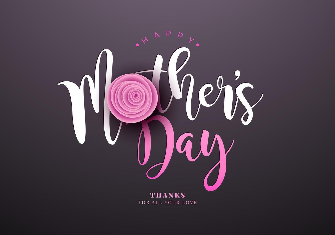 Happy Mother's Day Banner or Postcard with Rose Flower and Typography Lettering on Dark Background. Vector Mom Celebration Design with Symbol of Love for Greeting Card, Flyer, Invitation, Brochure