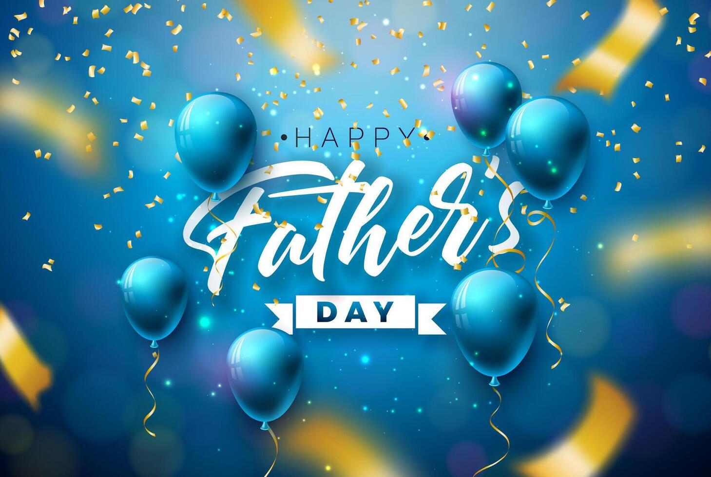 Happy Father's Day Greeting Card Design with Blue Party Balloon and Falling Confetti on Shiny Background. Vector Celebration Illustration for Dad. Template for Banner, Flyer, Invitation, Poster.