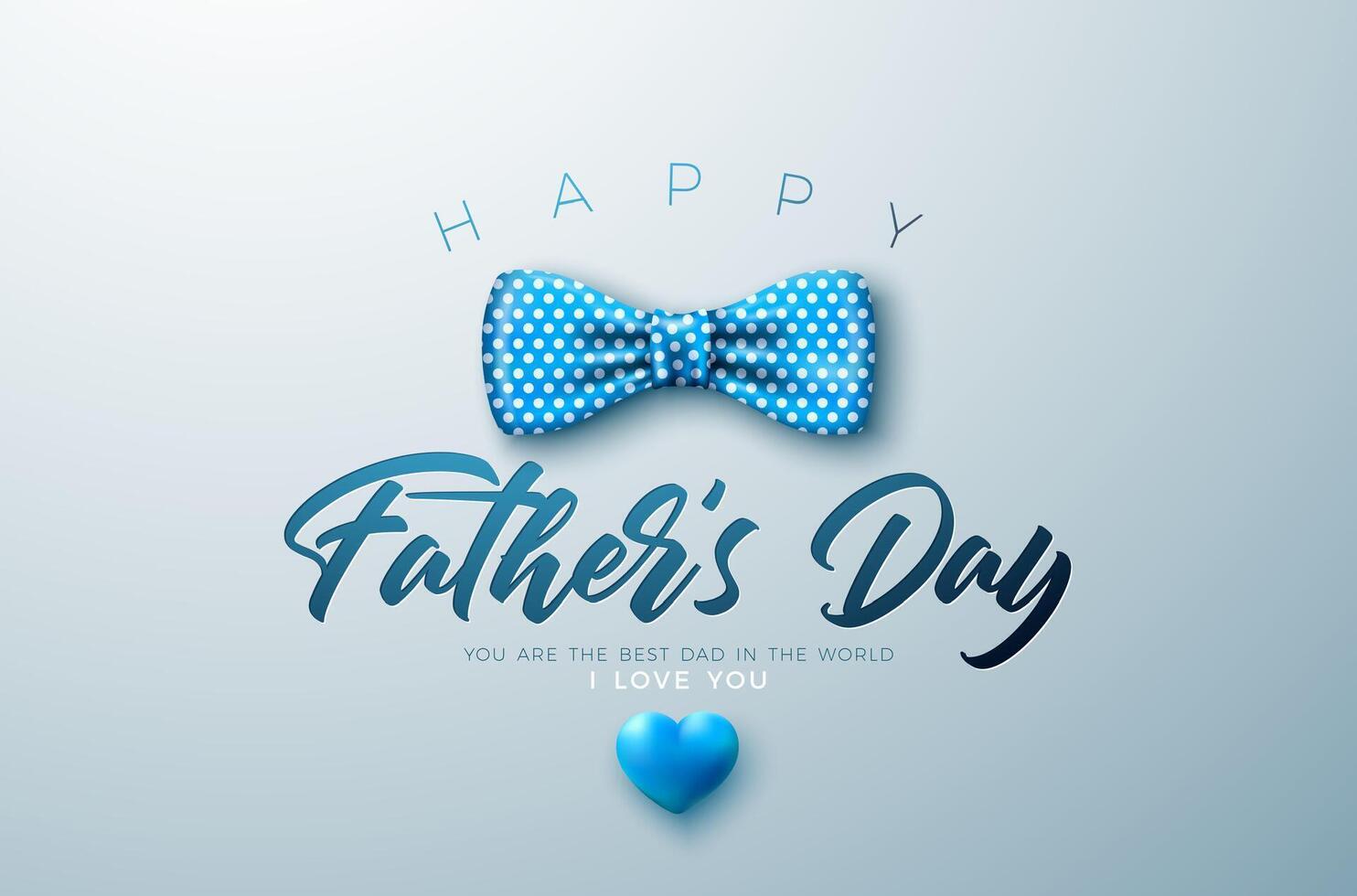 Happy Father's Day Greeting Card Design with Bow Tie and Heart on Light Background. Vector Celebration Illustration for Best Dad. Template for Banner, Flyer or Poster.