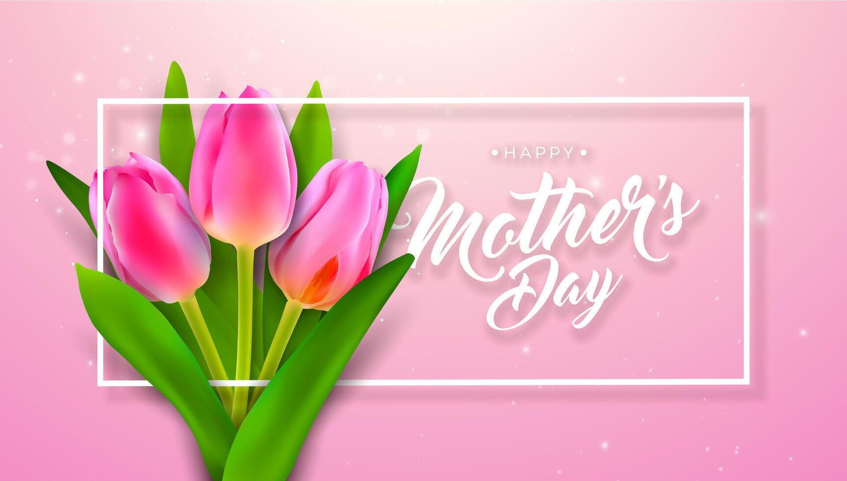 Happy Mother's Day Banner or Postcard with Spring Tulip Flower and Paper Heart on Violet Background. Vector Celebration Design Template with Typography Lettering for Greeting Card