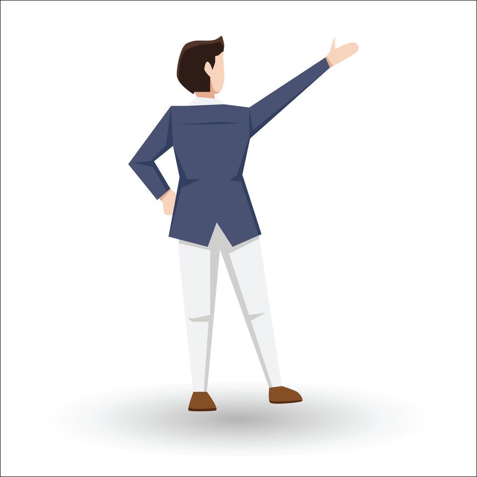 Businessman in business suit waving hand. With shadow on isolated white background. vector