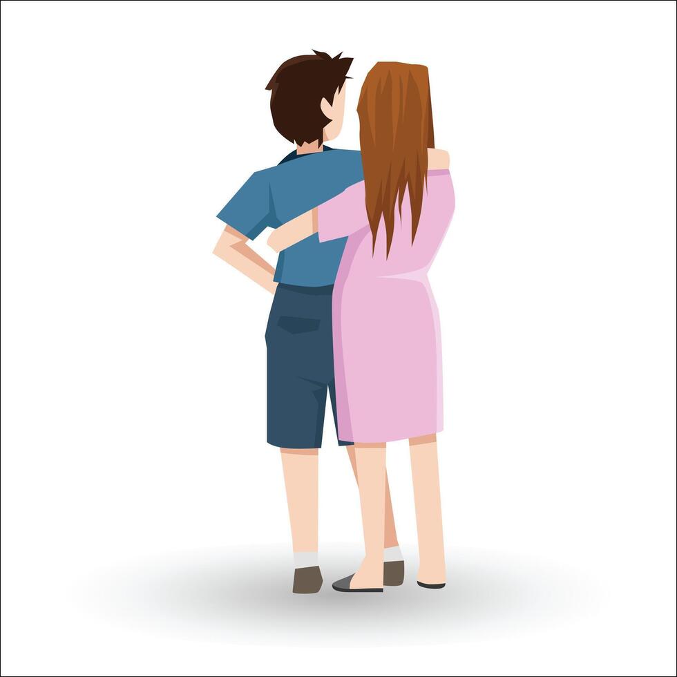 Vector or Illustrator of. Male and female couple hugging each other. With shadow on isolated white background.