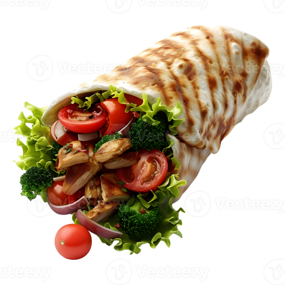 AI generated 3D Rendering of a Hot Grilled Meat Wrap or Shawarma on Transparent Background - Ai Generated png