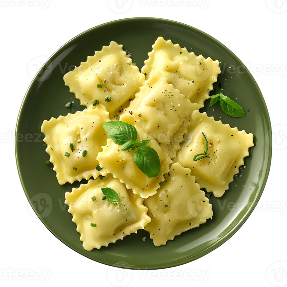 AI generated 3D Rendering of a Italian Ravioli in a Plate on Transparent Background - Ai Generated png