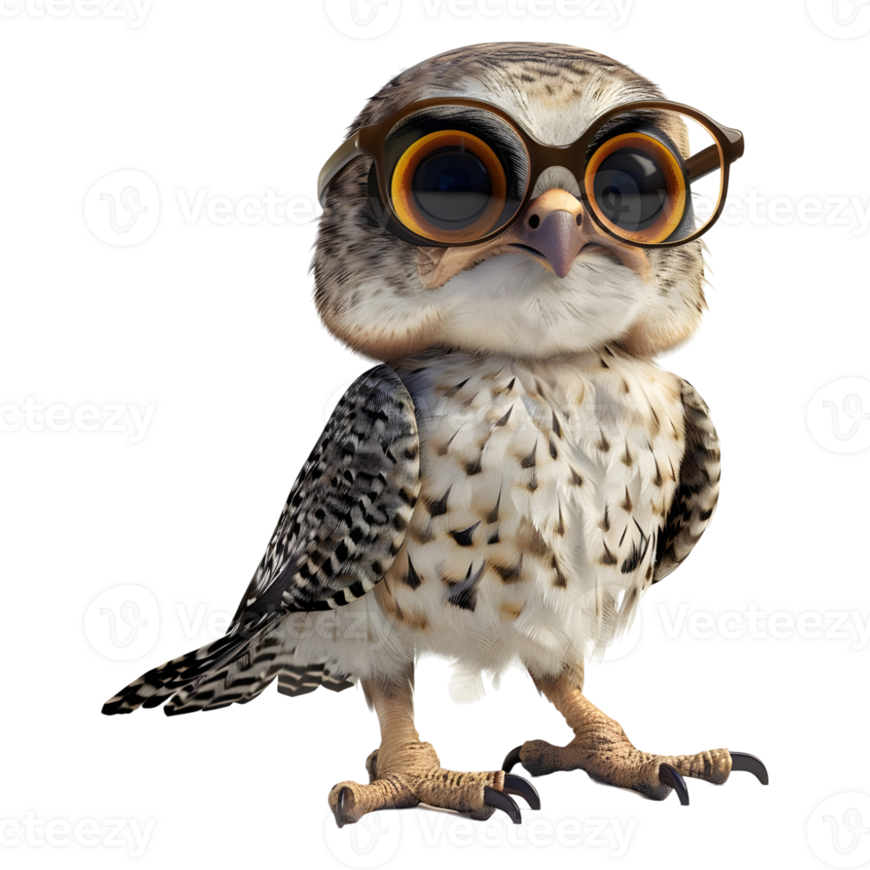 AI generated 3D Rendering of a Owl Wearing Glasses on Transparent Background - Ai Generated png