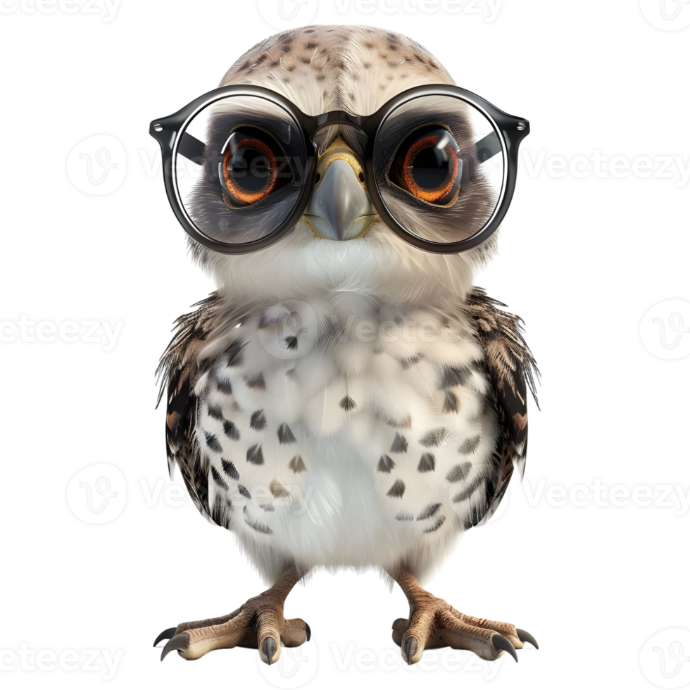AI generated 3D Rendering of a Owl Wearing Glasses on Transparent Background - Ai Generated png