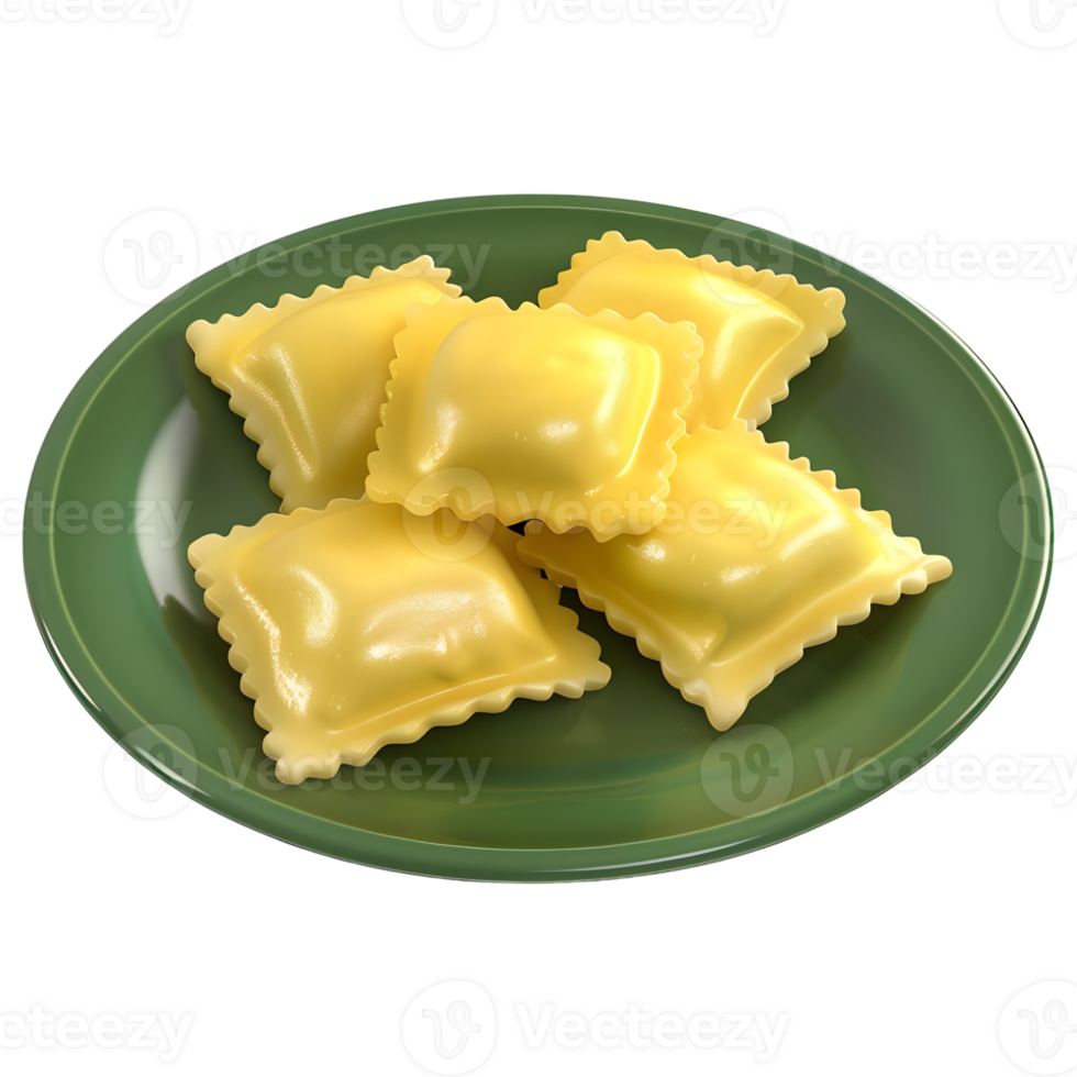 AI generated 3D Rendering of a Italian Ravioli in a Plate on Transparent Background - Ai Generated png
