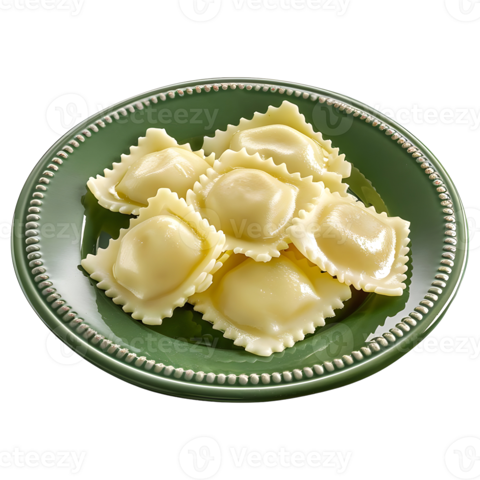 AI generated 3D Rendering of a Italian Ravioli in a Plate on Transparent Background - Ai Generated png