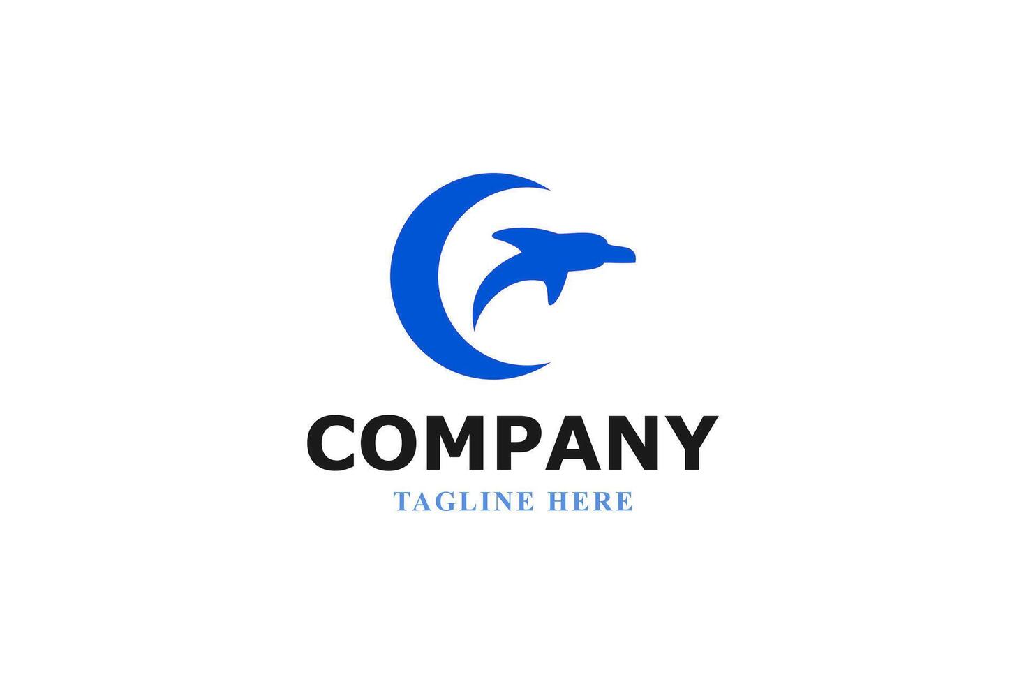 dolphin flying to the moon logo vector