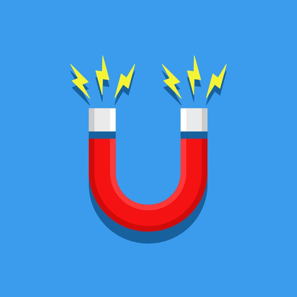 horsehoe red magnet with yellow electricity illustration vector