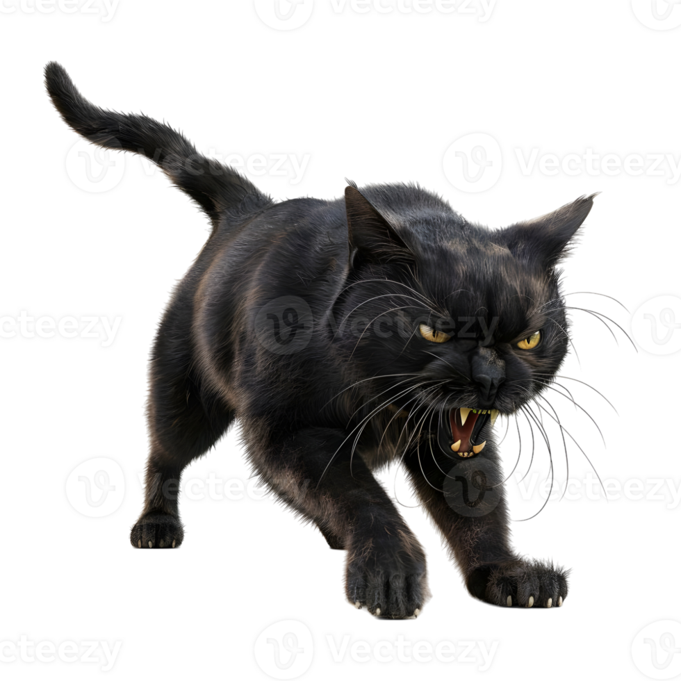 AI generated Black Angry Cat on Transparent background - Ai Generated png
