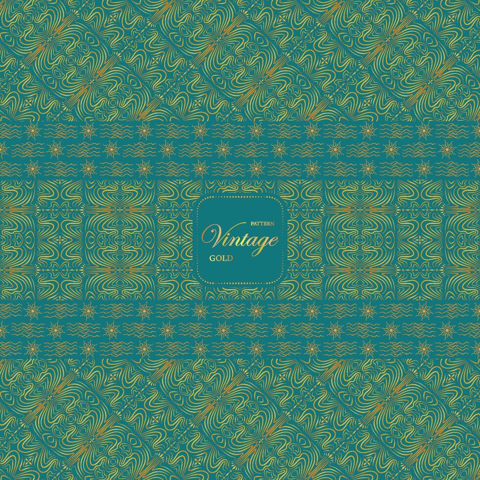 Pattern vintage seamless luxury gold oriental in turquoise background. vector