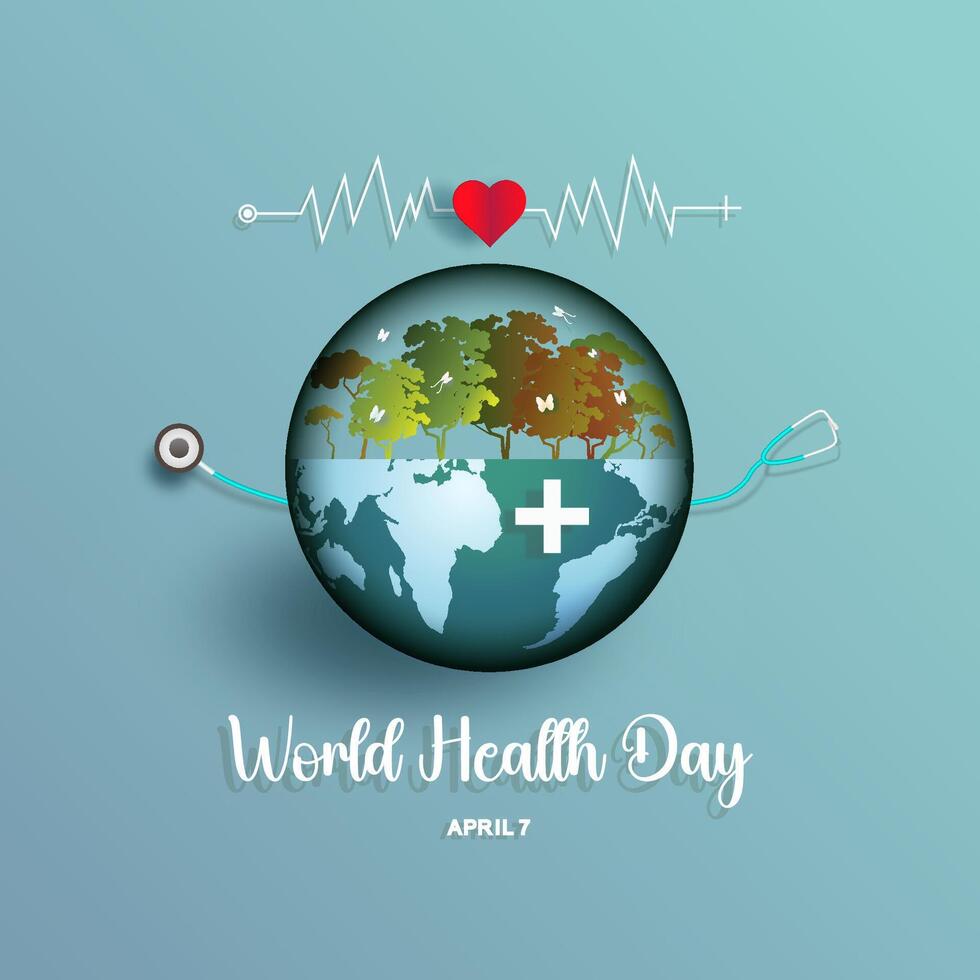 Health world day 2024, Vector illustration poster concept design with world map.