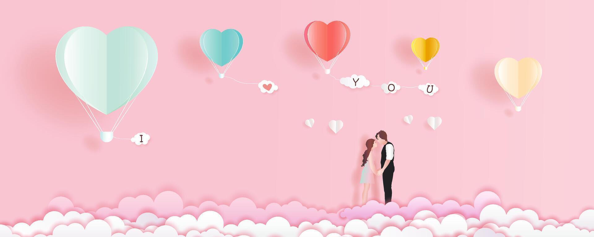 romántico amor ilustración de amar, origami hecho globo volador. vector