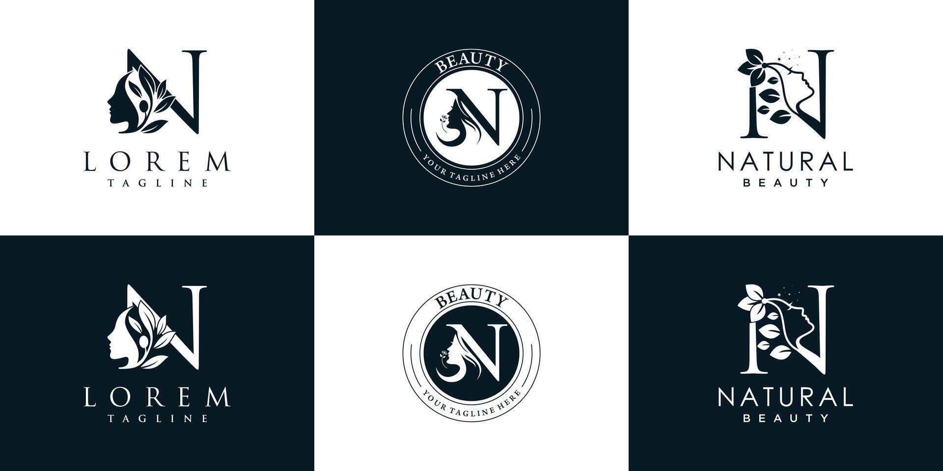 letter logo N design collection with nature beauty concept premium vector