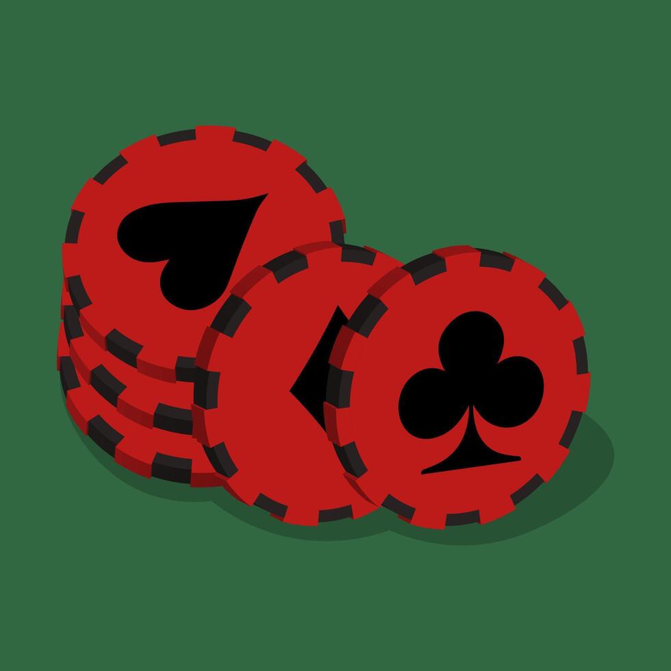 stack of red game chips on a green background. vector illustration. online casino.