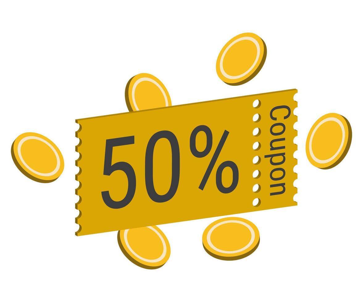 Vector gift voucher, gold coin. 3d coupon or voucher, gift or promotion.