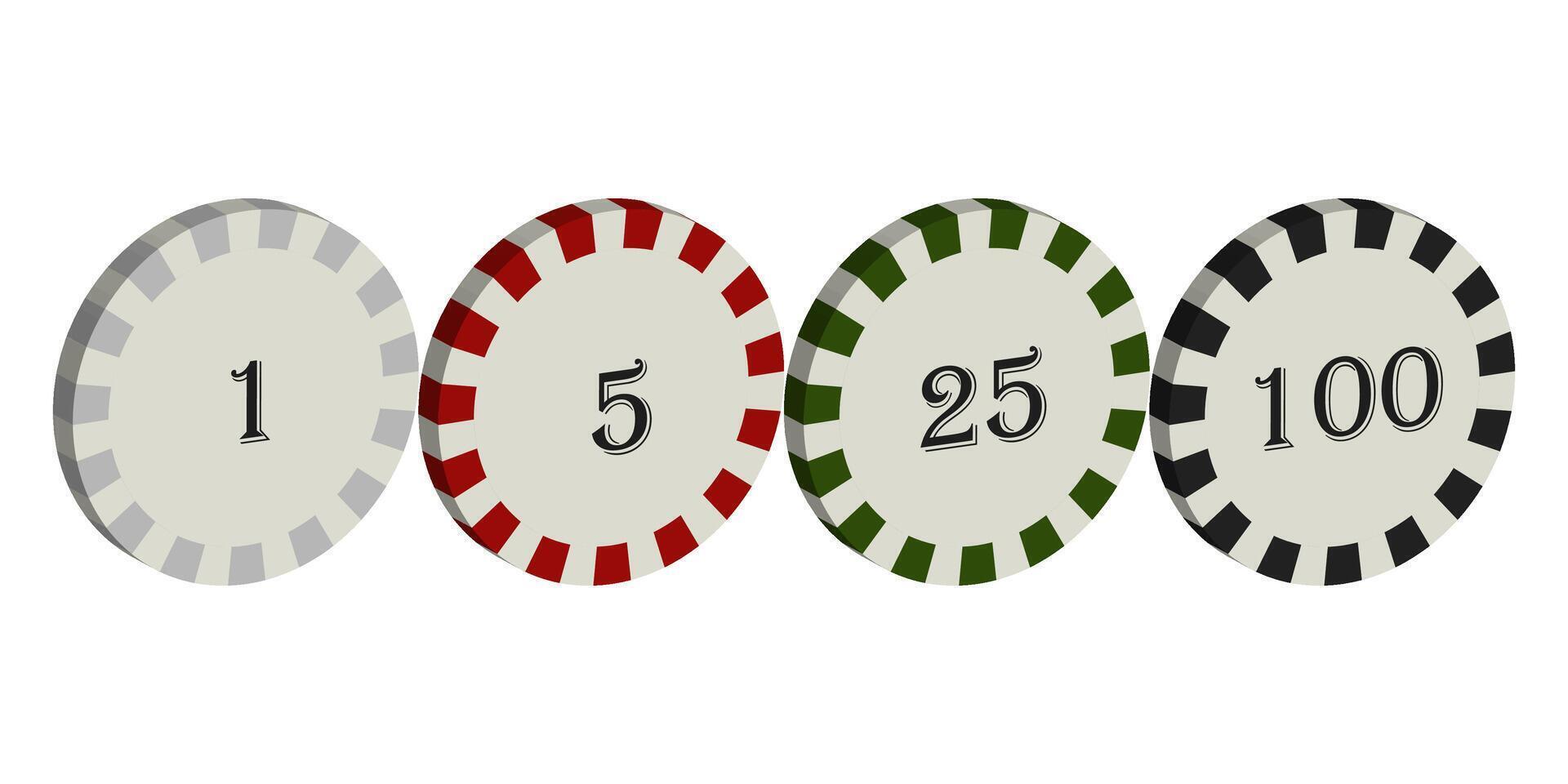 set of 3D gaming chips on a white background. vector illustration. gambling chips