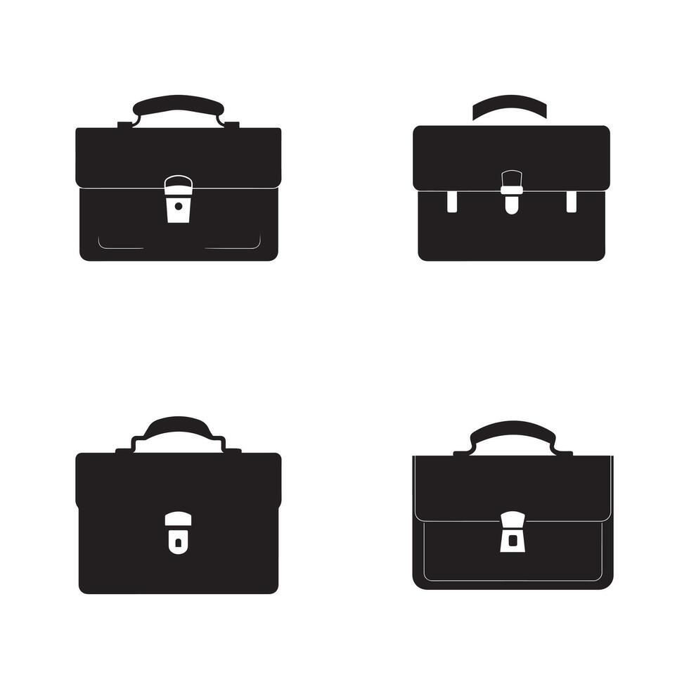 maletín icono colocar. negro íconos conjunto en blanco antecedentes. vector ilustración