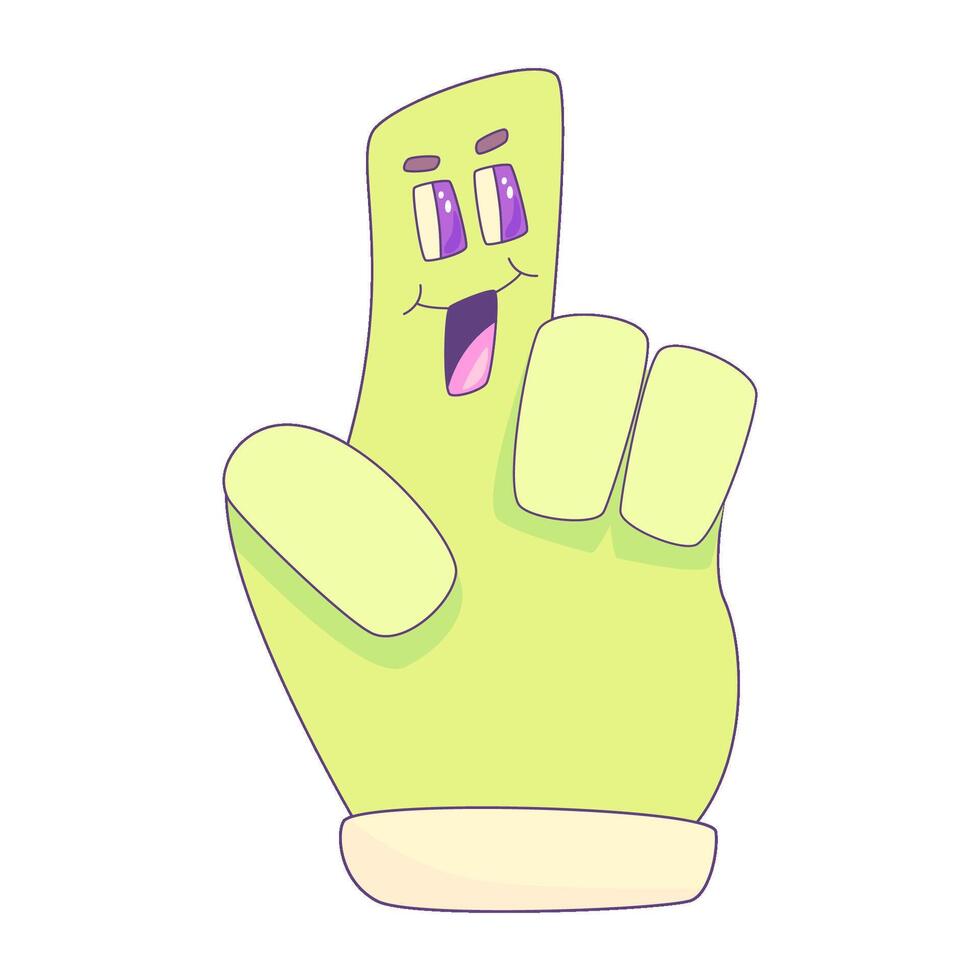 Psychedelic Character Funny Hand smile. Craetive trippy character cartoon graphic. Comic funny emotions. Vector illustration