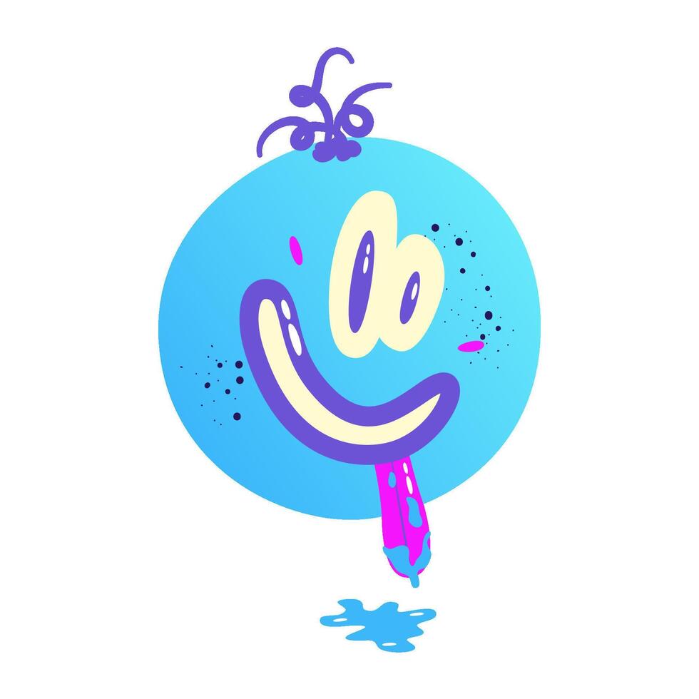 Psychedelic Character Funny Face smile. Craetive trippy character cartoon graphic. Comic funny emotions. Vector illustration