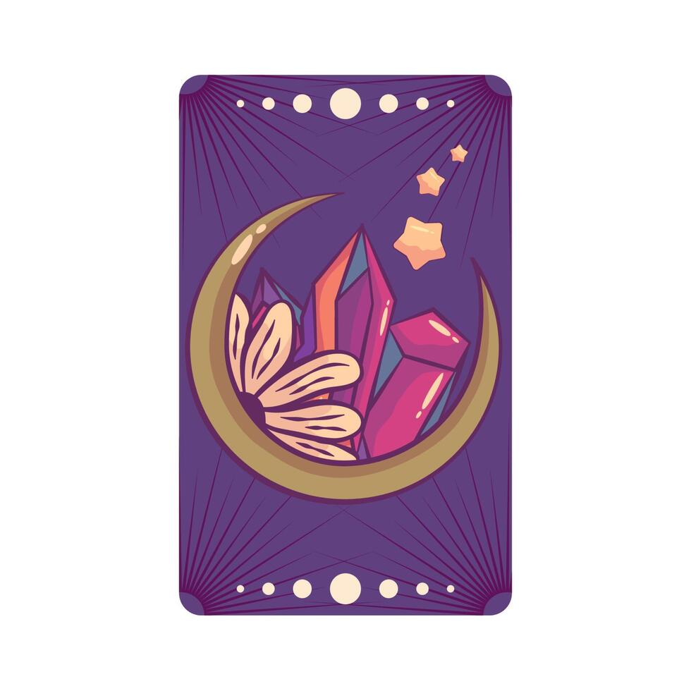 Esoteric tarot card magic celestial design. Mystic moon, crystal cartoon vector illustration. Hand drawn vector illustration. Esoteric boho tarot card.