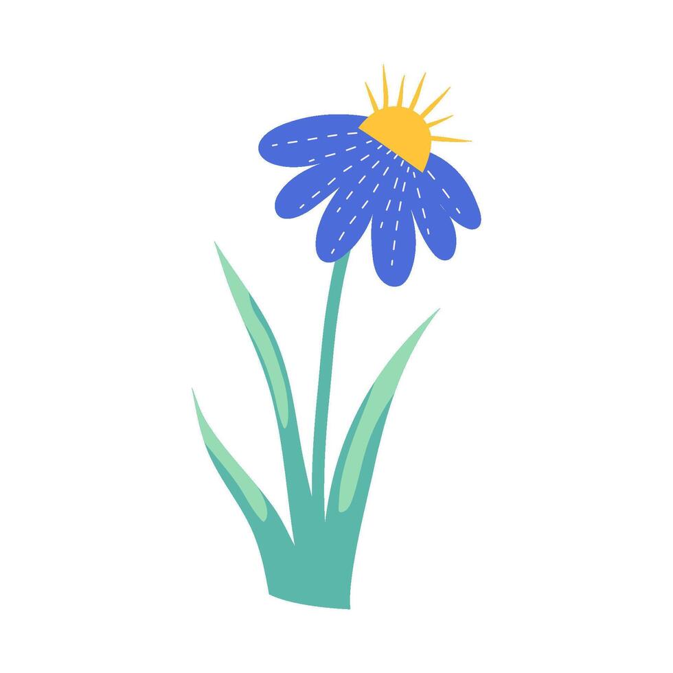 Naive Vibrant Flower isolated. Spring plant naive style. Cartoon vector illustration. Daisy simple vibrant flora
