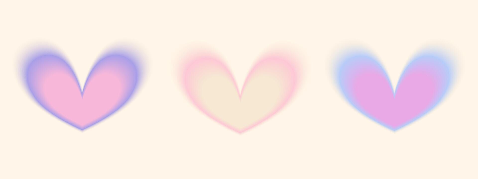 Gradient Y2k shape blur set. Heart blurry aesthetic y2k. Vector pastel form illustration. Aura gradient shape