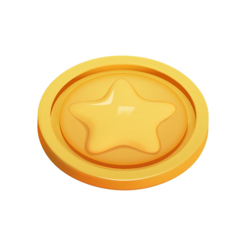 Gold Coin 3d render isolated. Game Money on white background. Coin with star for game reward and prize. Vector 3d illustration.