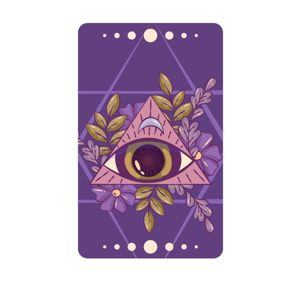 Esoteric tarot card magic celestial design. Mystic moon, crystal cartoon vector illustration. Hand drawn vector illustration. Esoteric boho tarot card.