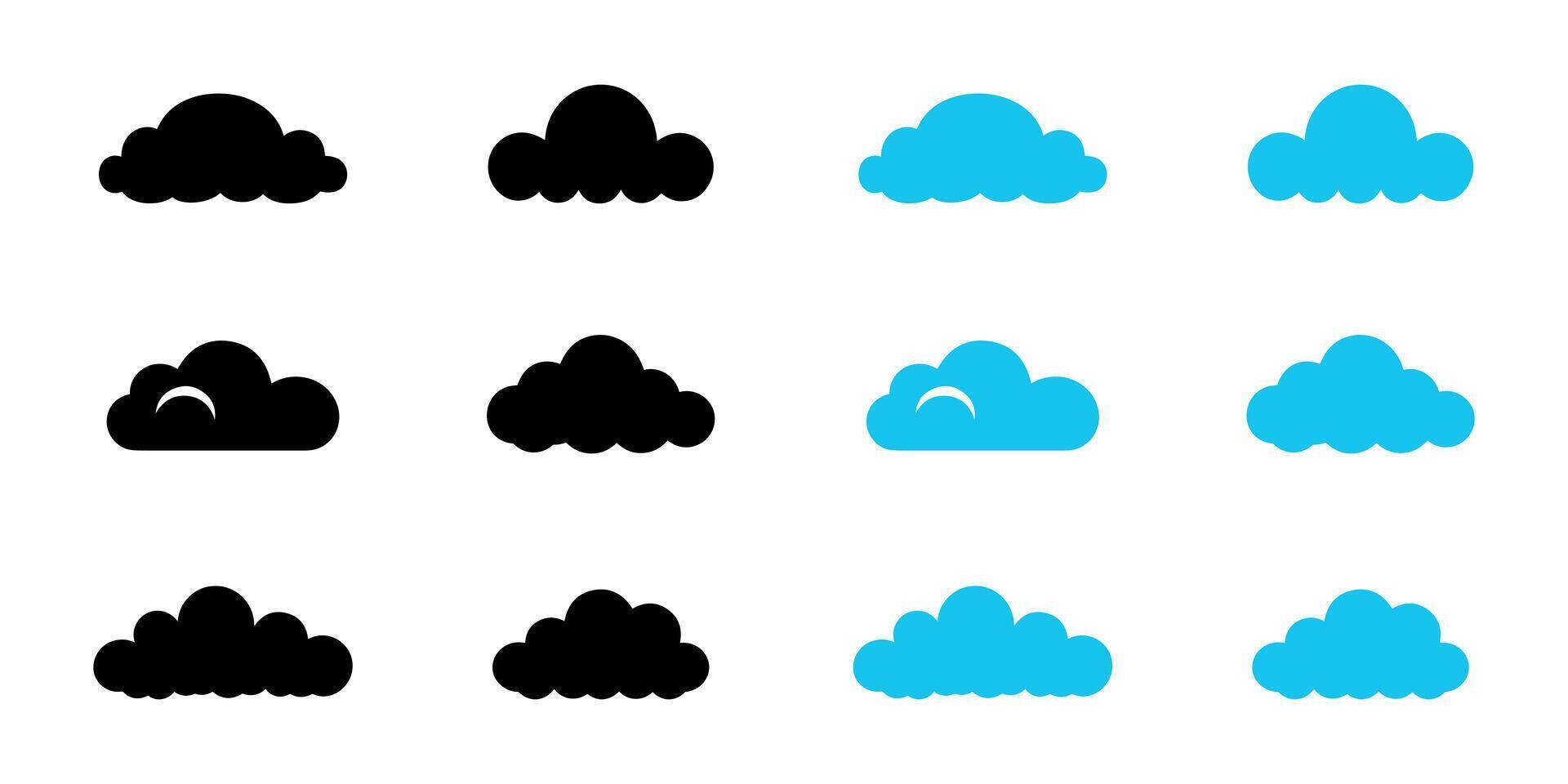 Cloud icon set. Cloud flat and black icon set on white background. Vector illustration