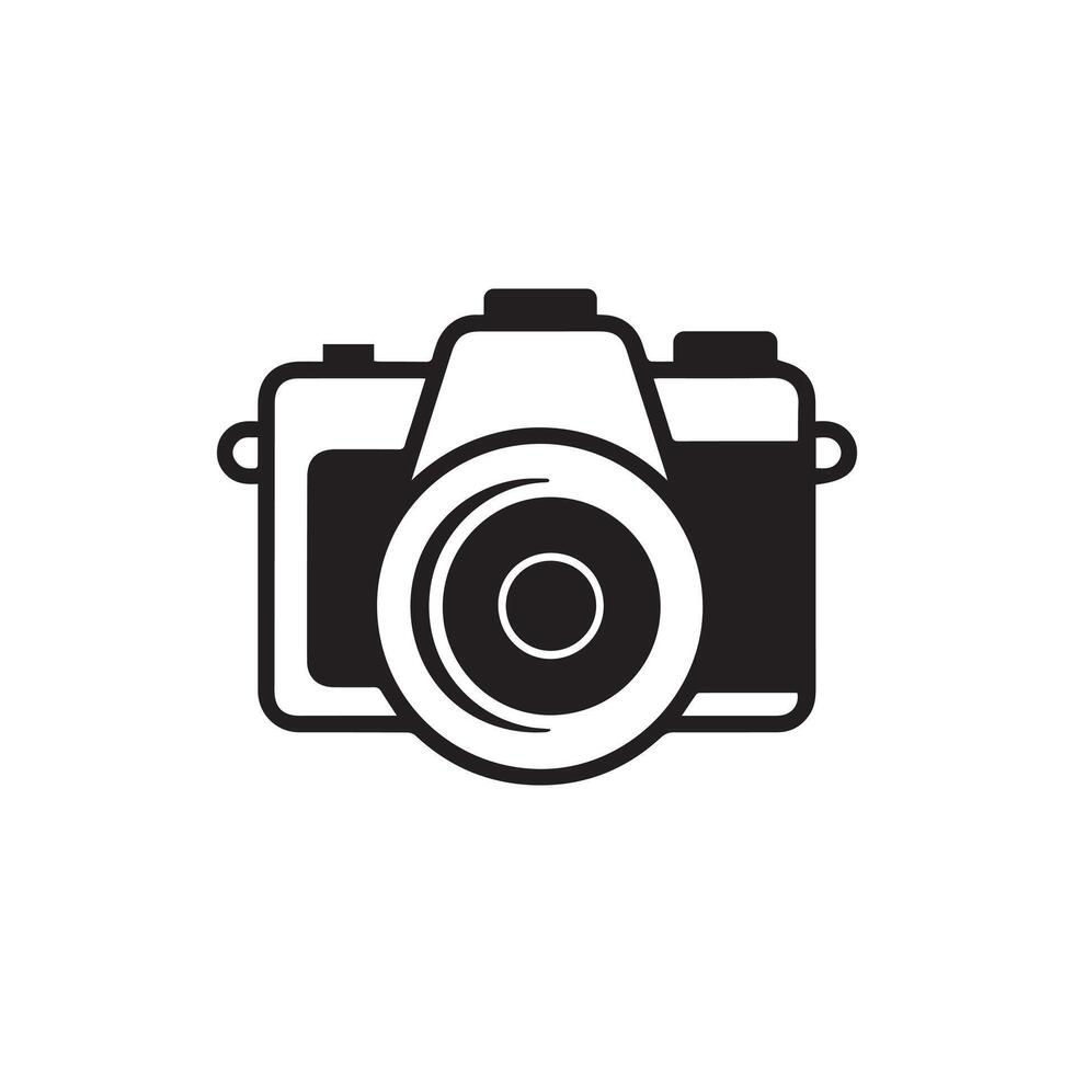Camera icon. Black camera icon on white background. Vector illustration