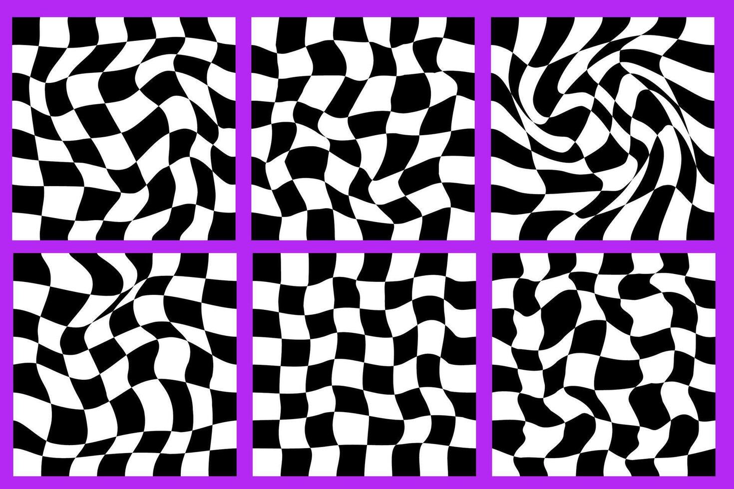 Checkerboard psychedelic pattern set black and white. Checkerboard background y2k retro grid. Psychedelic texture vector illustration.