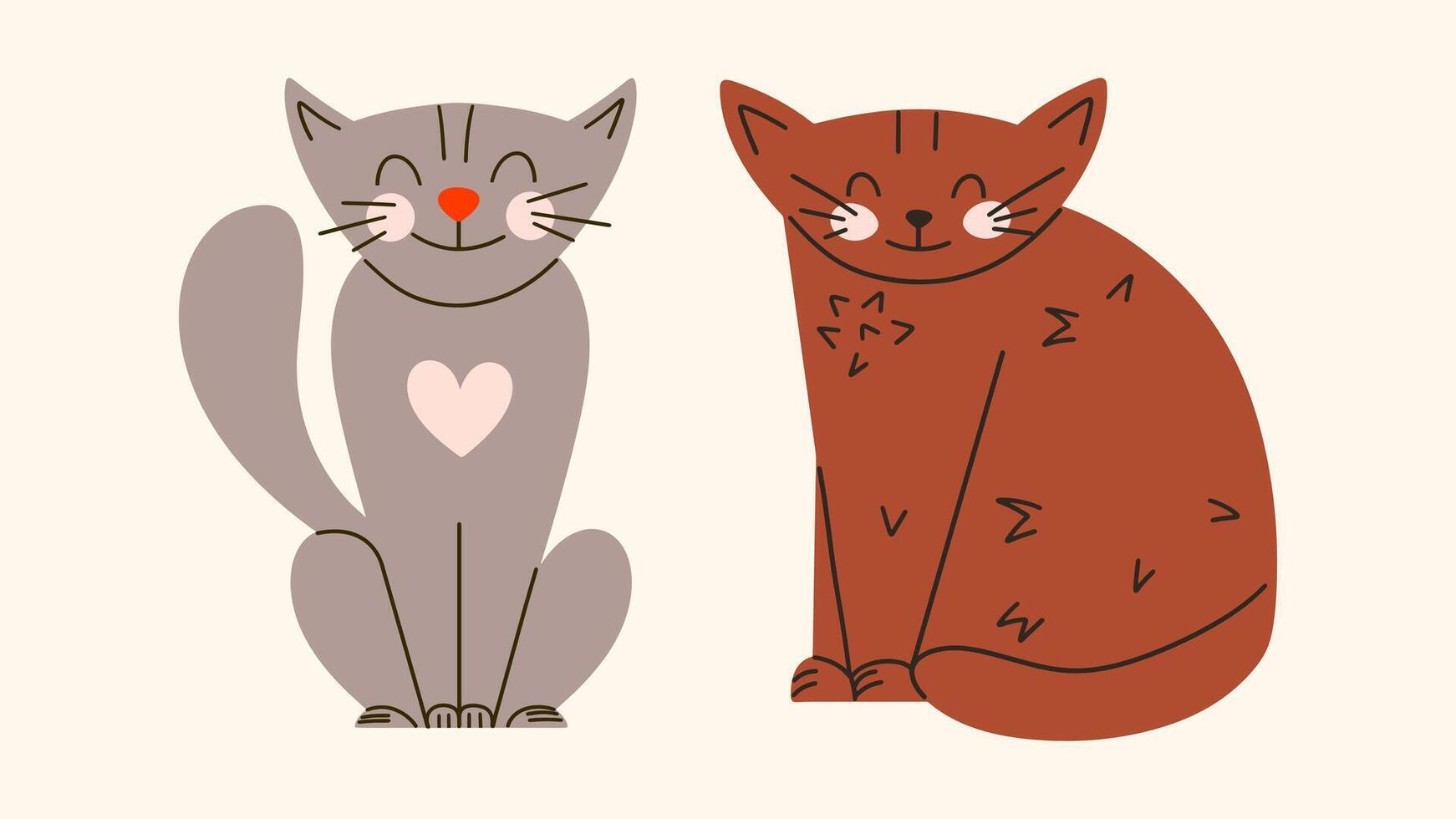 linda dibujos animados gatos gracioso Doméstico animales vector ilustración en plano estilo.