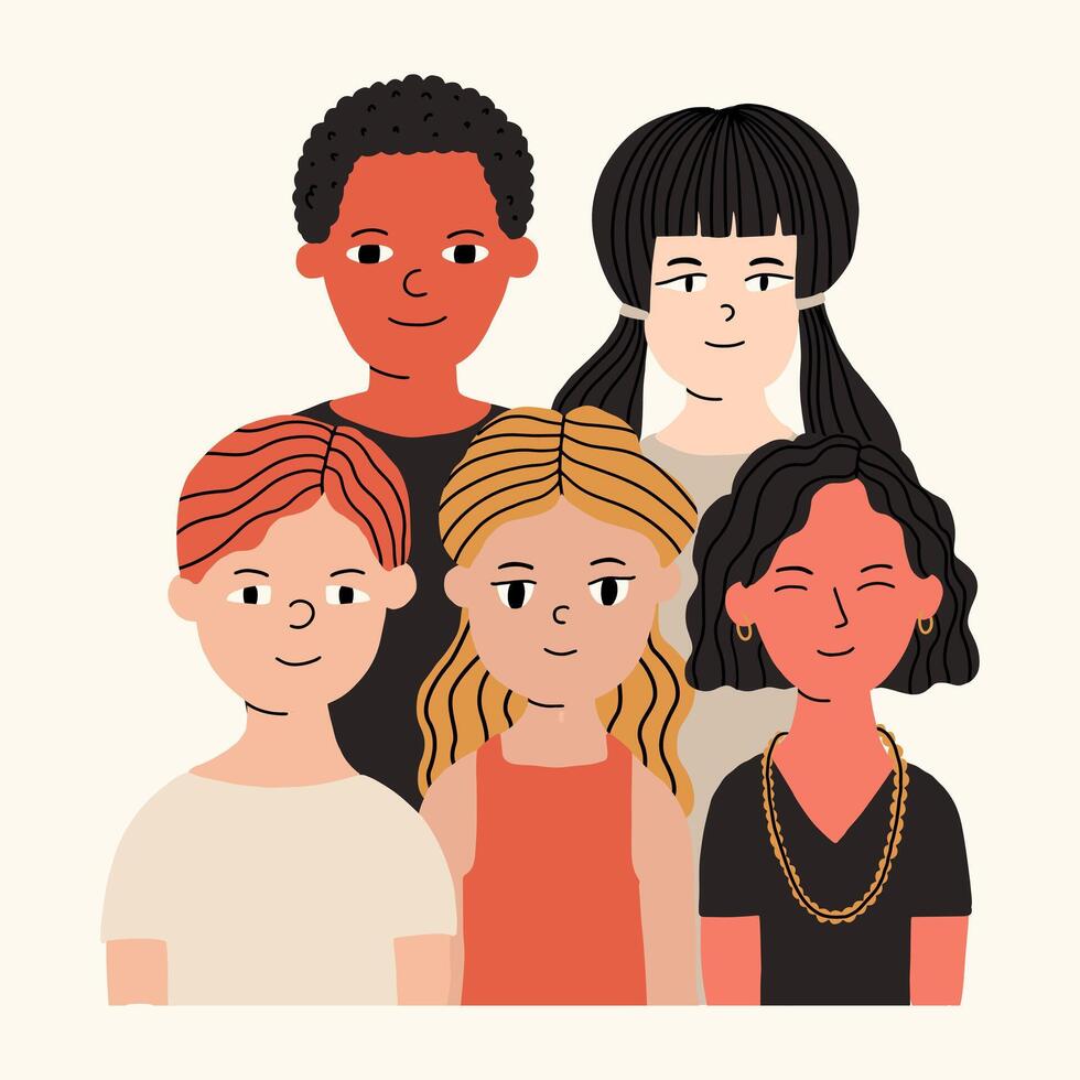 el concepto de cultural diversidad. niños de diferente nacionalidades juntos. vector