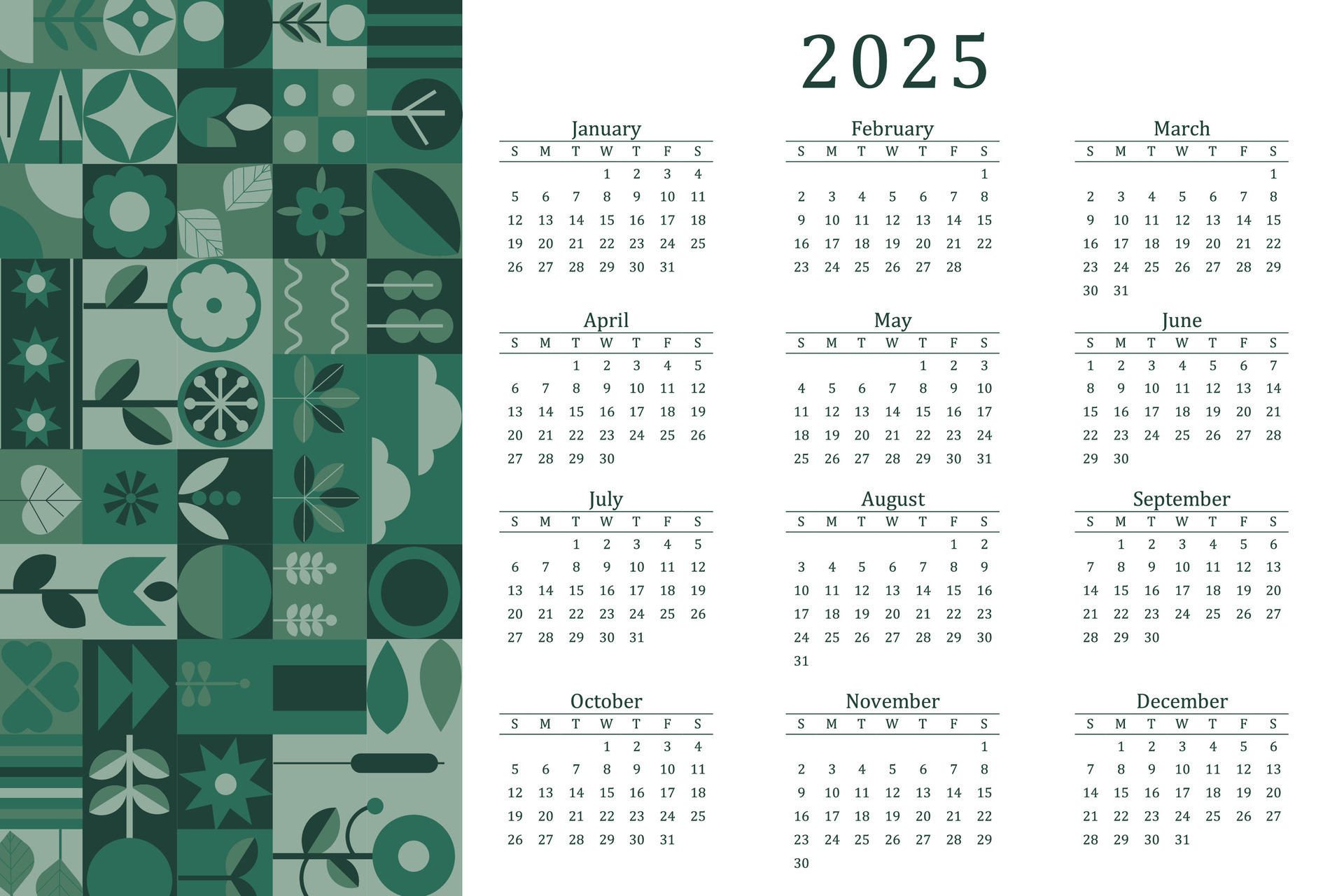 Calendar 2025 modern bauhaus week starting on sunday ready 42168645 Vector Art at Vecteezy
