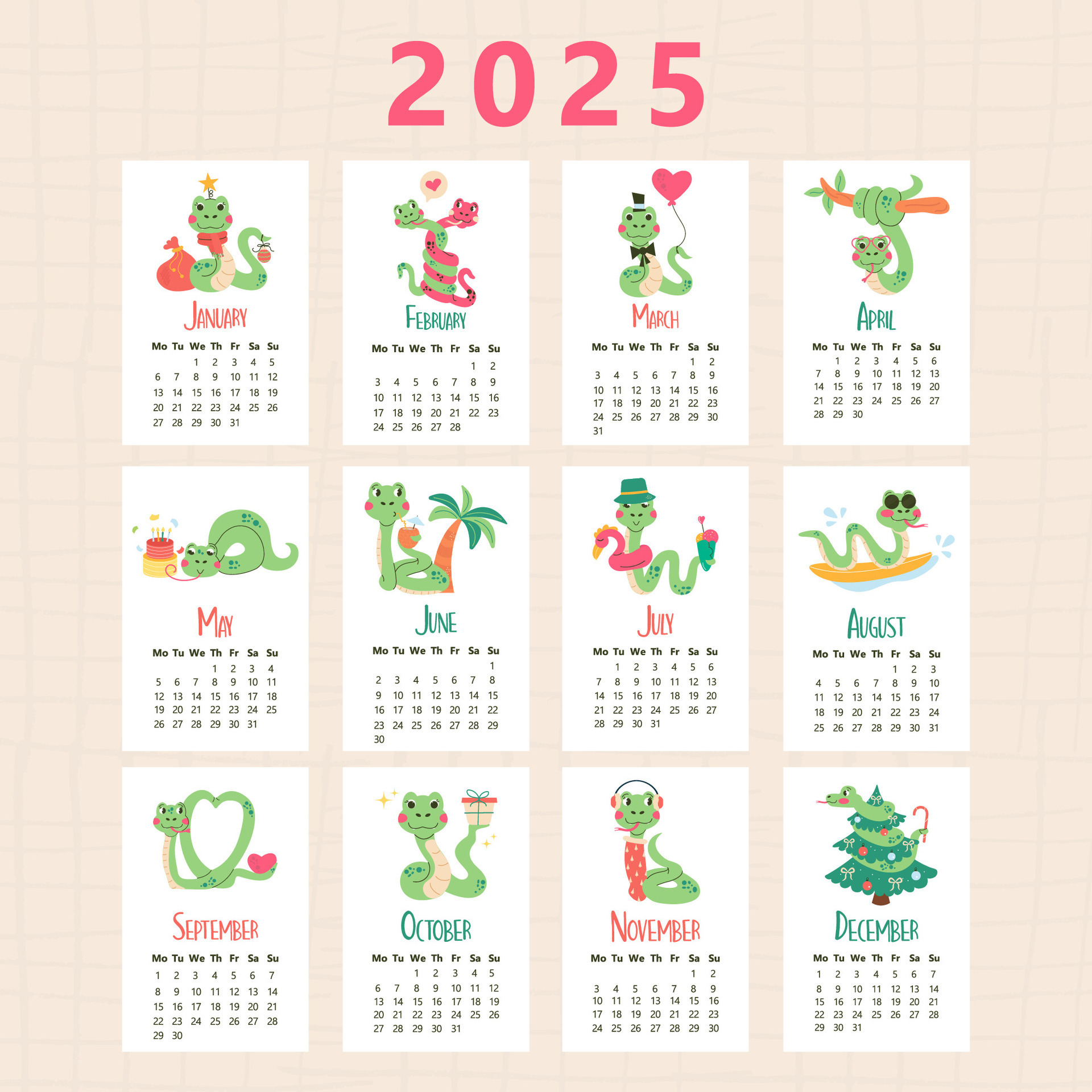 2025 calendar template snake character. Year of the Snake 42168652