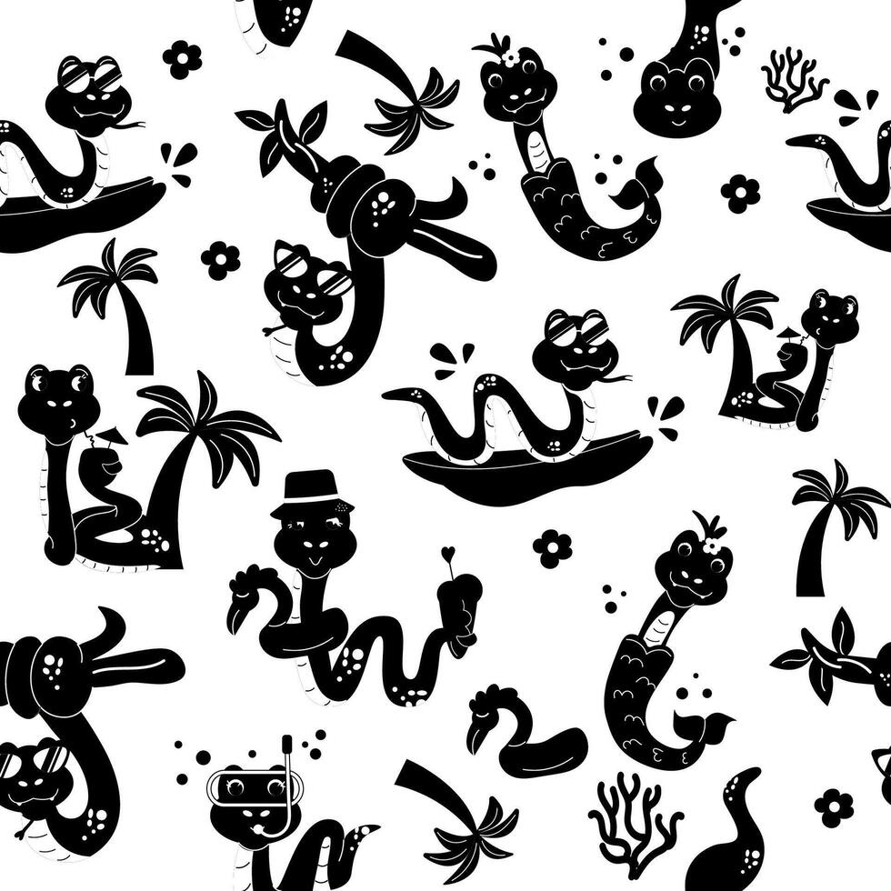 Seamless pattern silhouette cartoon character summer snake vector