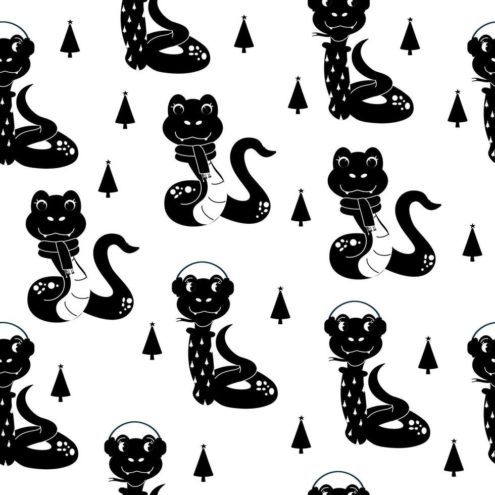 Seamless pattern silhouette snake winter autumn character vector