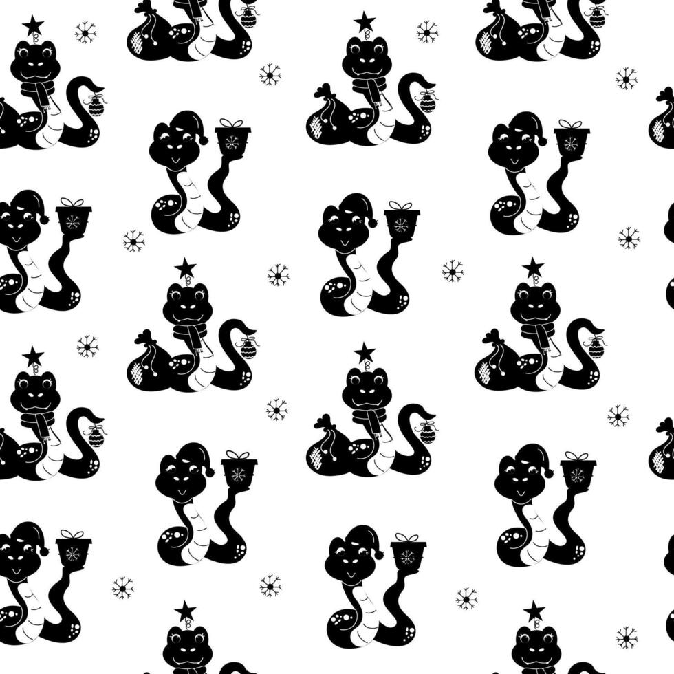 Seamless pattern silhouette  cartoon character christmas snake vector
