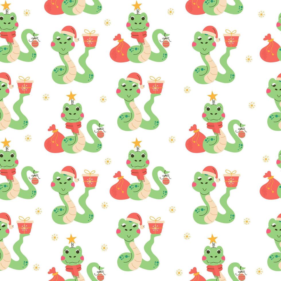 Seamless pattern cartoon character christmas snake vector