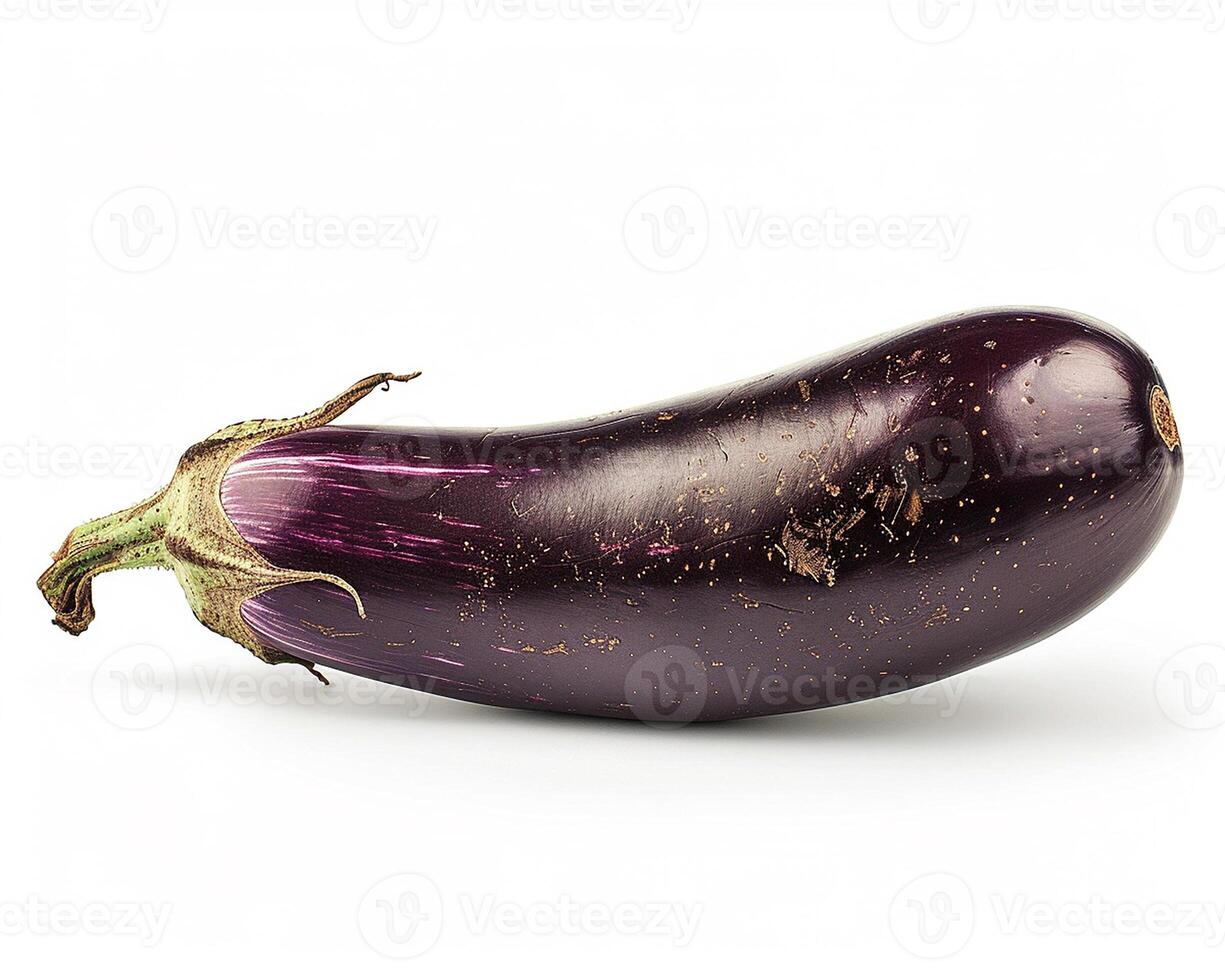 AI generated Fresh eggplant isolated on white background. Close-up Shot. photo