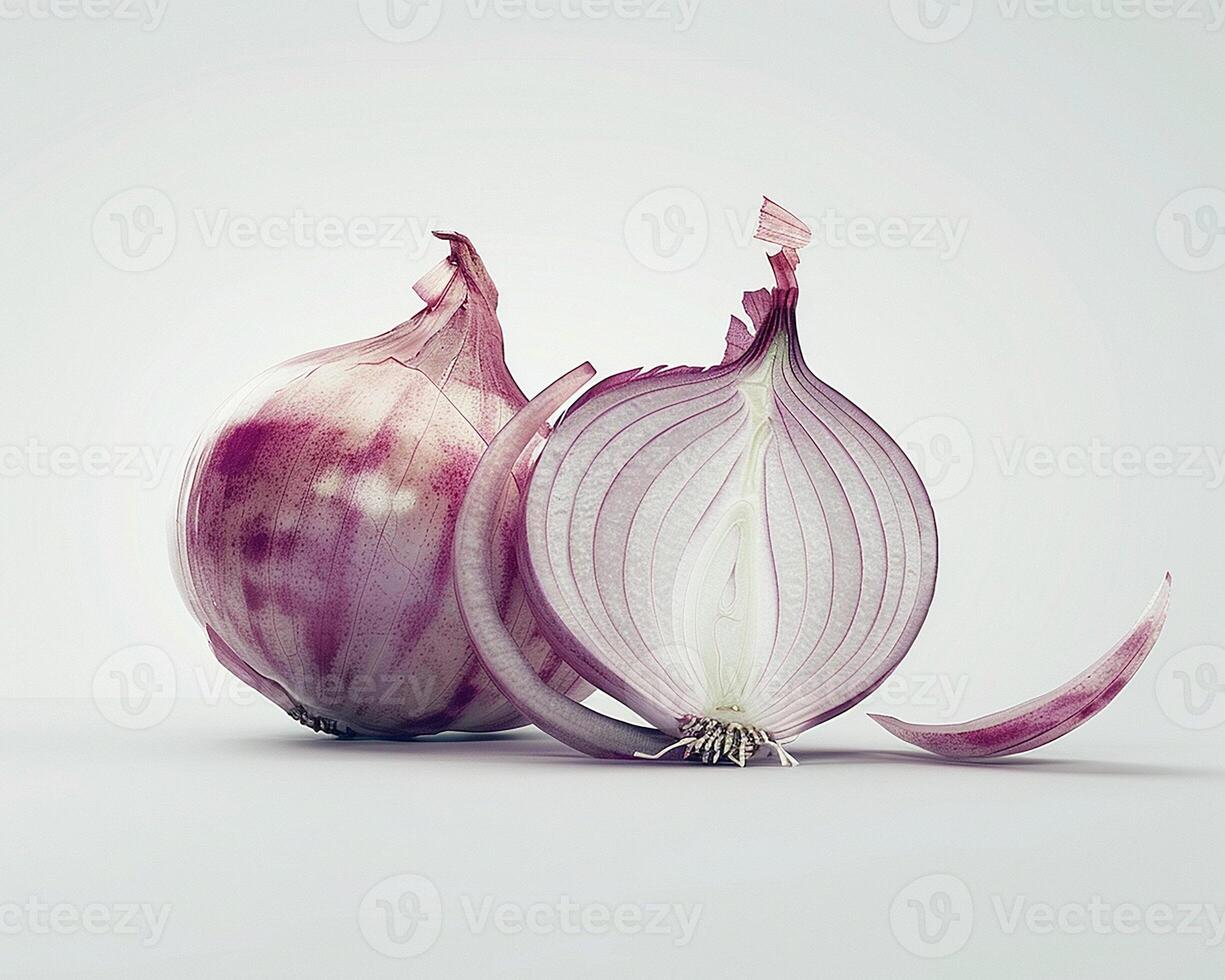 AI generated Whole onion with slice isolated on white background. Close-up Shot photo