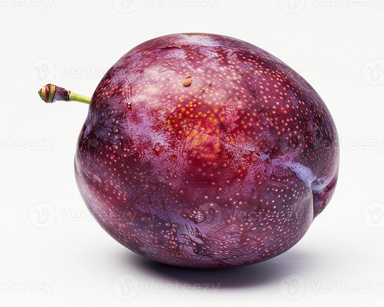 AI generated Fresh plum fruit isolated on white background. Close-up Shot. photo