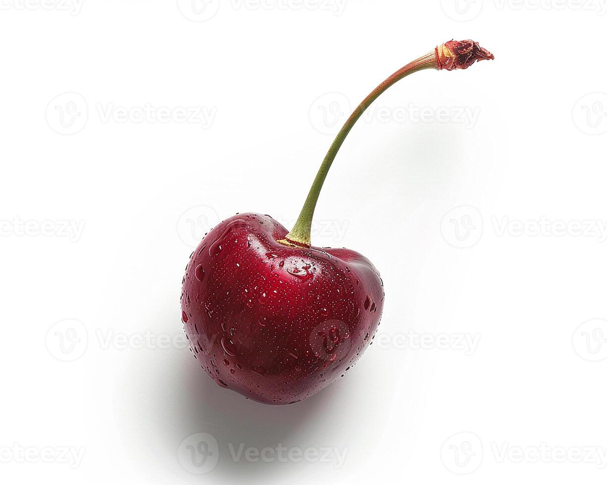 AI generated Fresh cherry fruit isolated on white background. Close-up Shot. photo